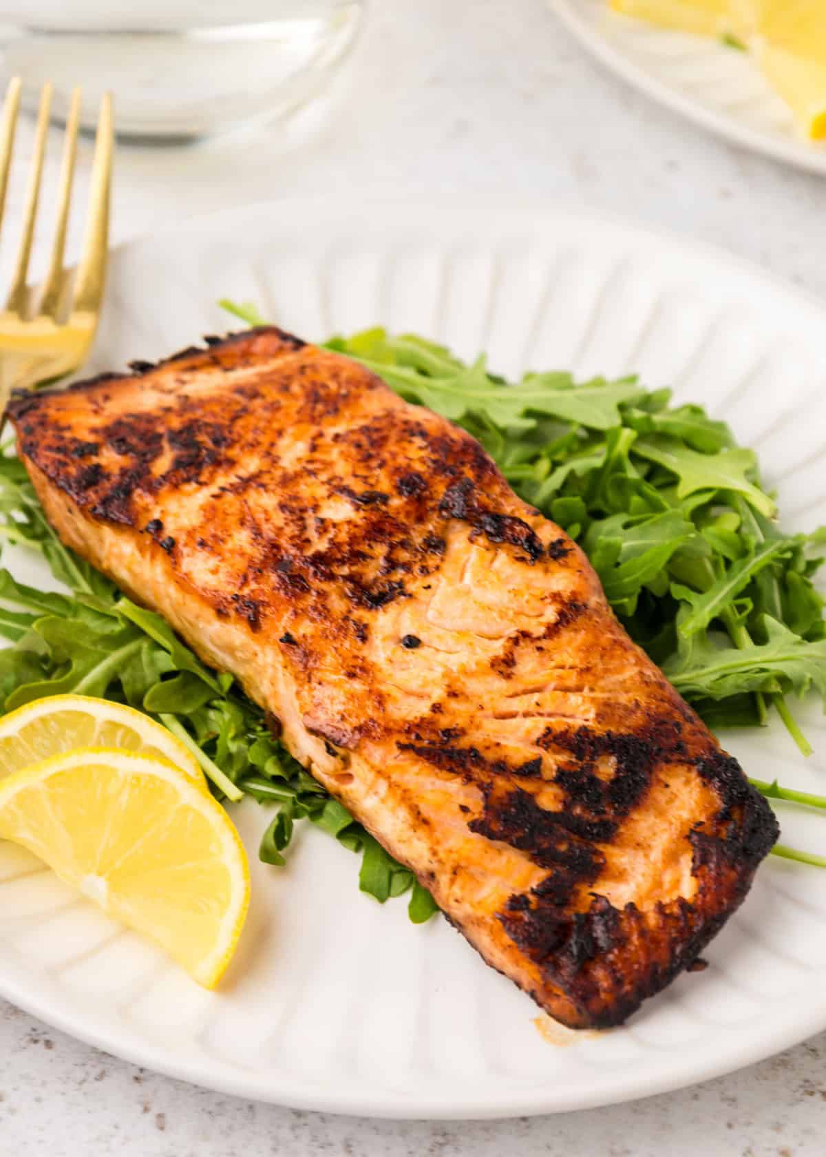 Seared Salmon on arugula.