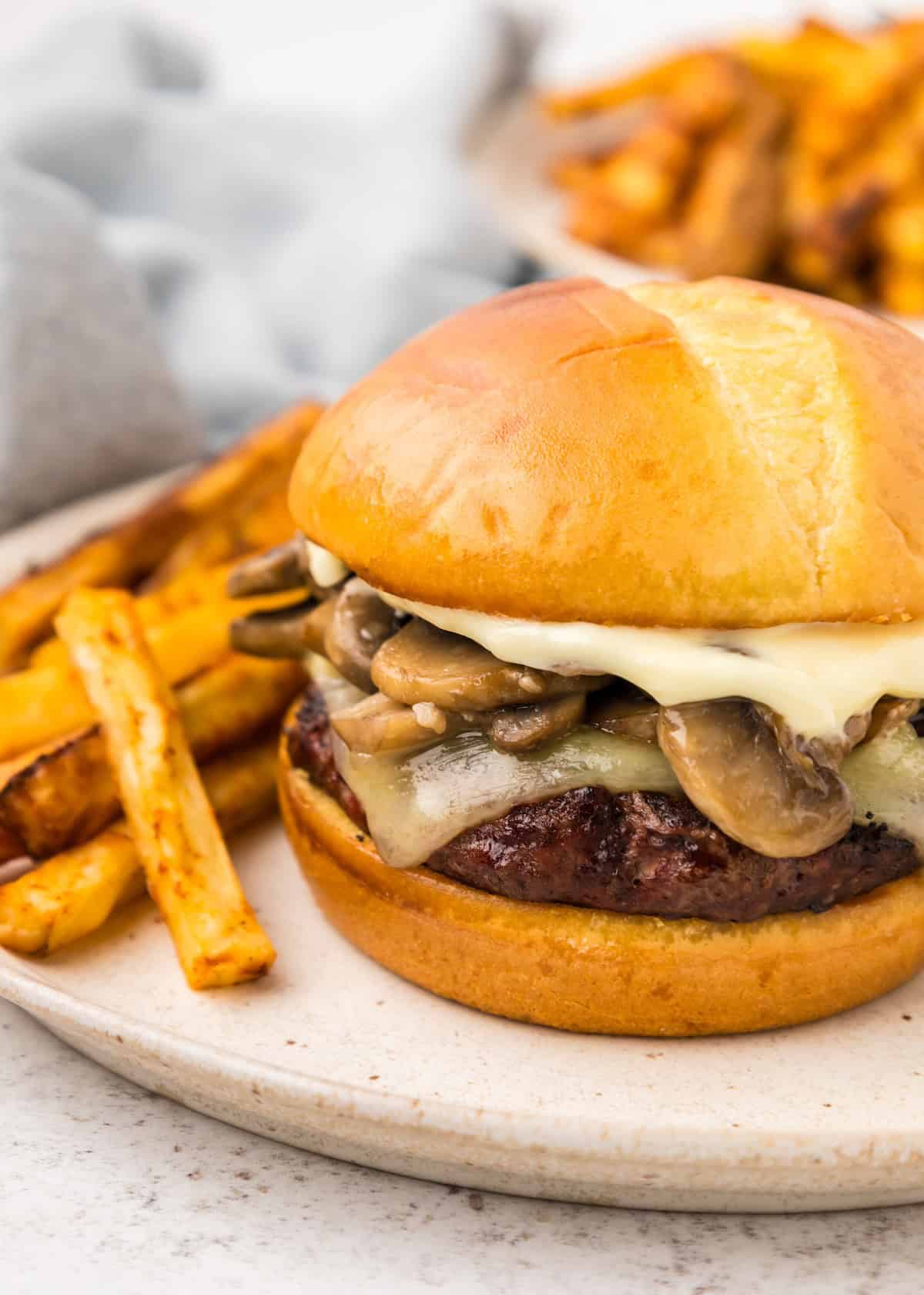 Mushroom Burger with fries.