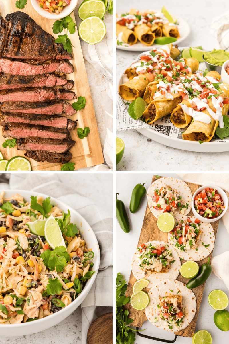 Four images of Mexican dishes—perfect cinco de mayo recipes for your next celebration.