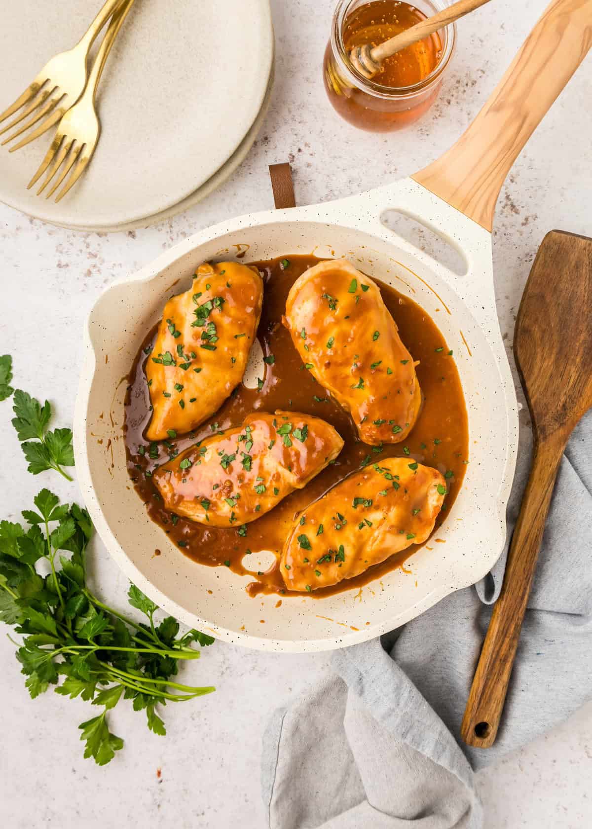 Honey Mustard in a pan with sauce.