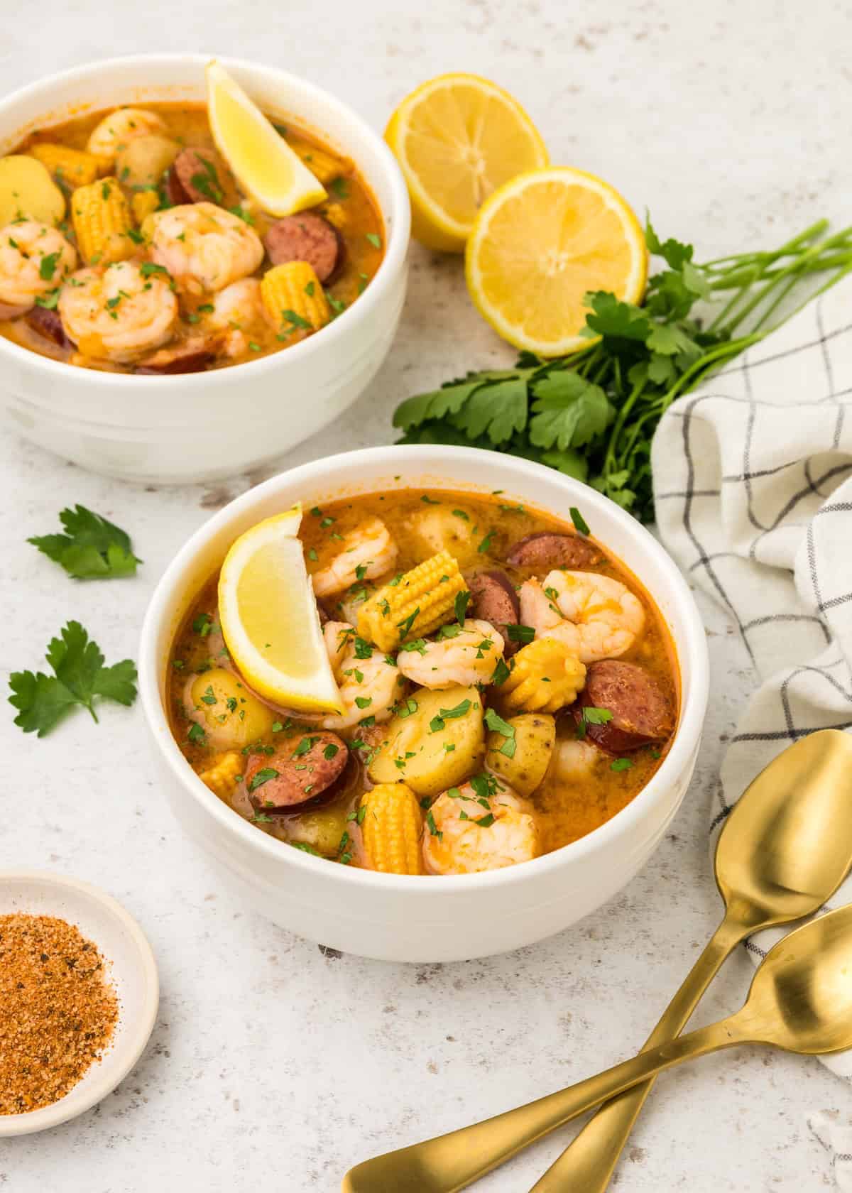 Shrimp Boil Soup served in bowls.