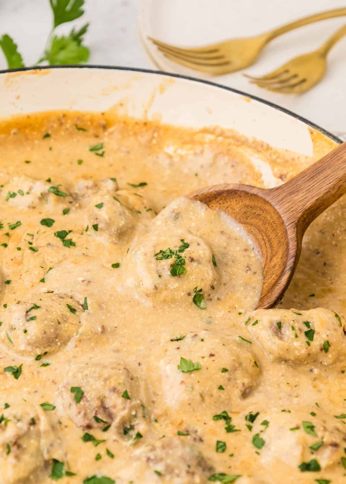 Spooning a Swedish Meatball.