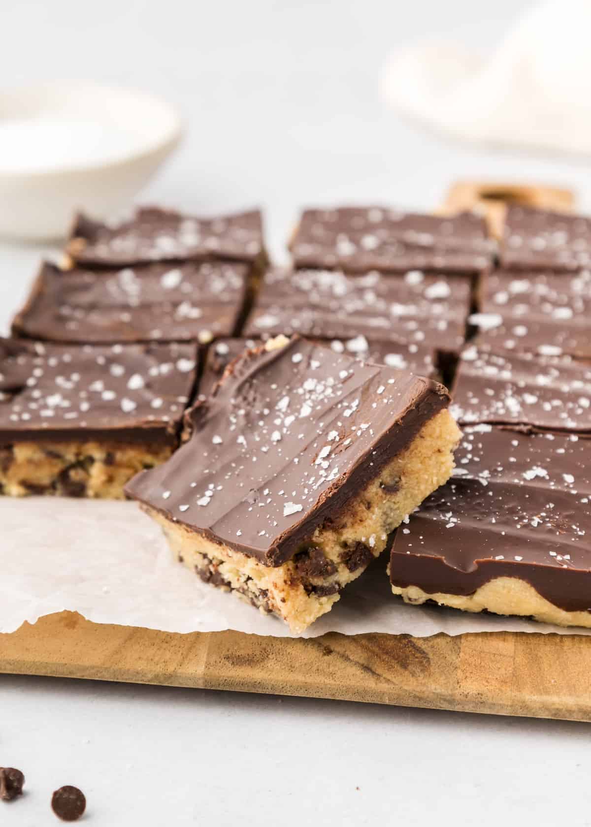 cookie dough bars stacked