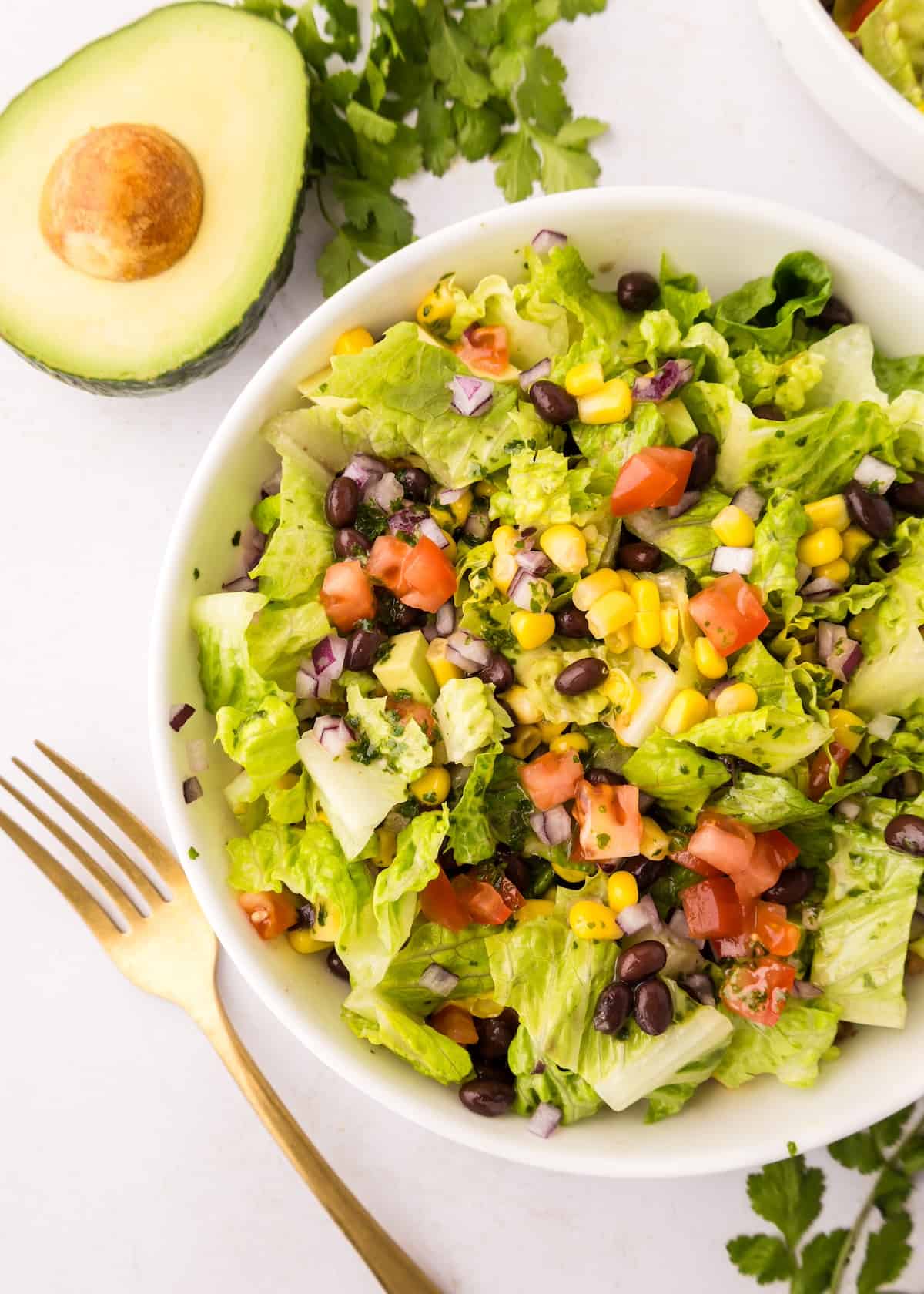 chopped mexican salad served in a white bowl