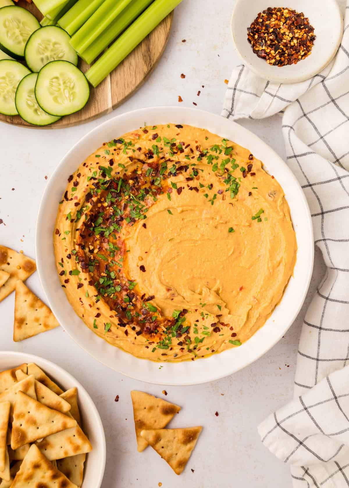 roasted red pepper hummus in bowl