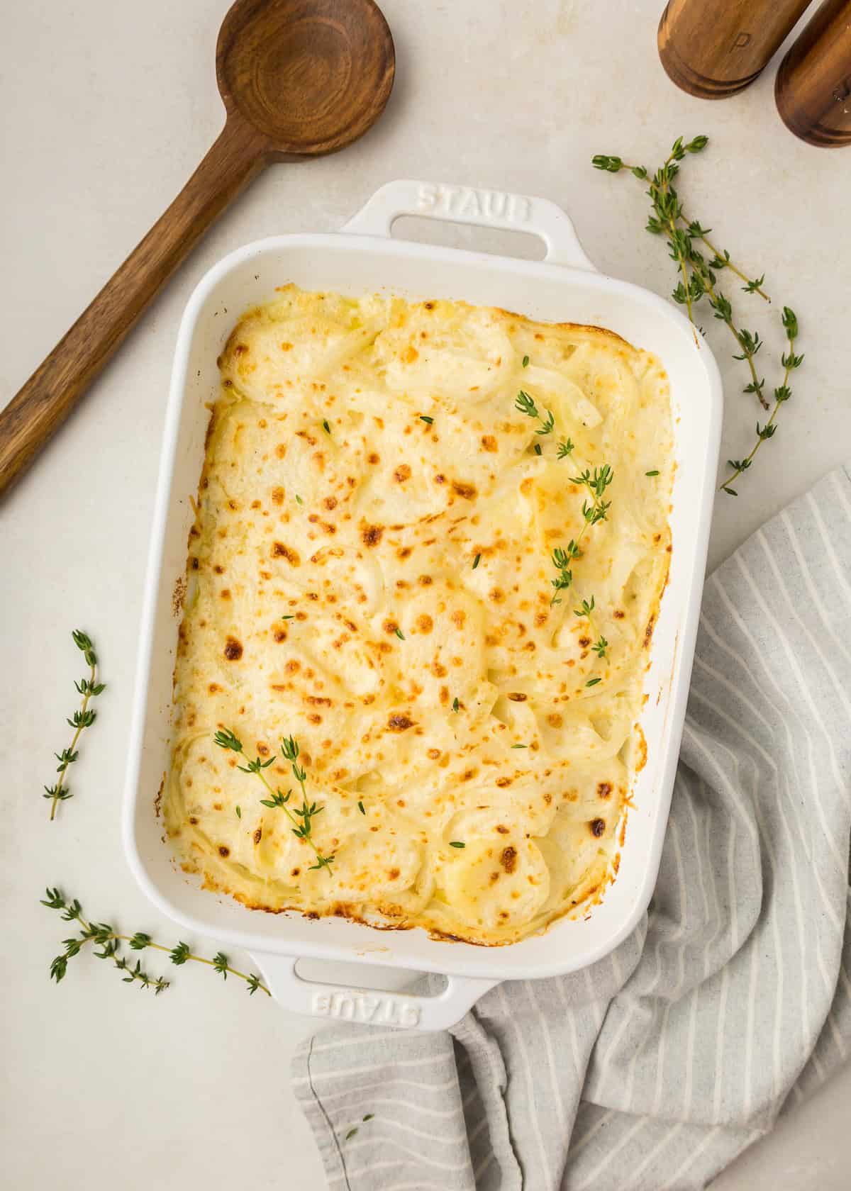 scalloped potatoes in baking dish