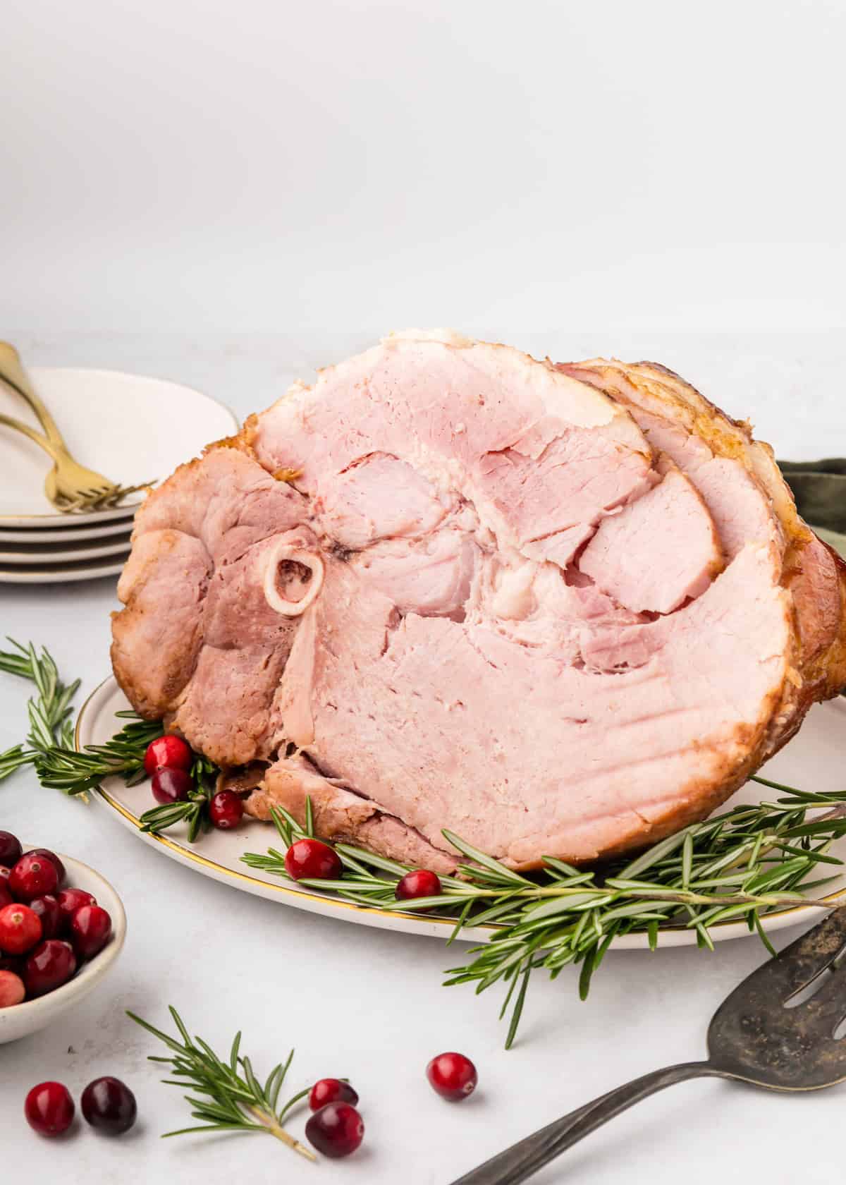 Maple Roasted Ham on serving platter.